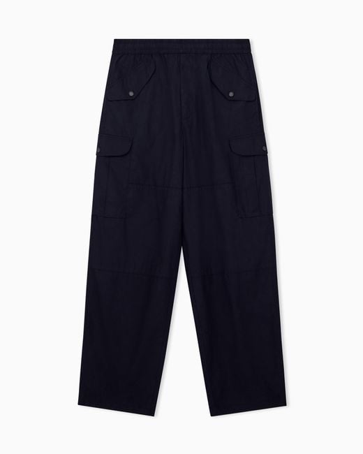 ARMANI EXCHANGE Blue Oversized Fit Trousers Cotton Poplin for men