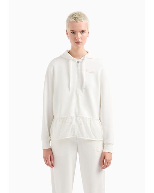 Armani Exchange White Sweatshirt With Zip And Hood With Mesh Bottom