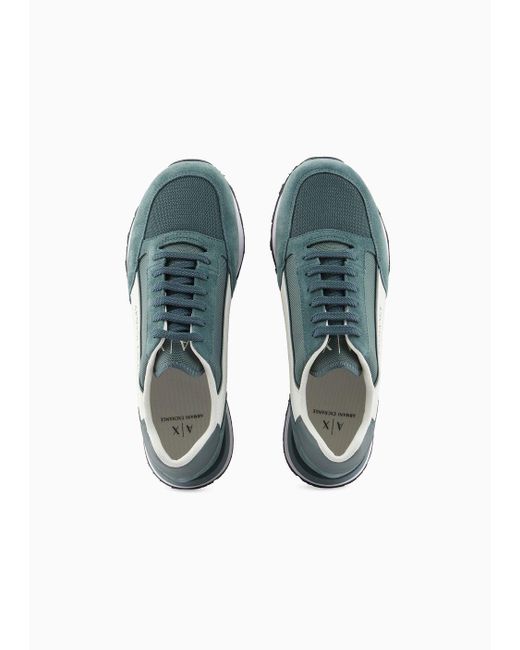 Armani Exchange Blue Suede Sneakers With Mesh Inserts for men