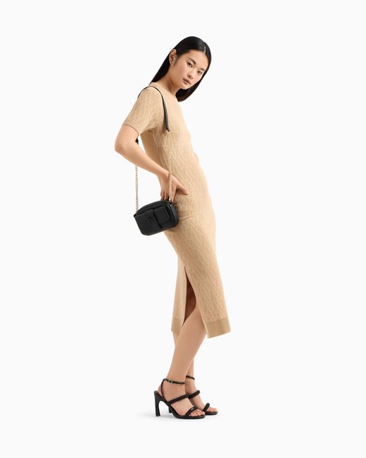 ARMANI EXCHANGE Natural Longuette-Kleid Aus Stoff Mit Allover-Logo