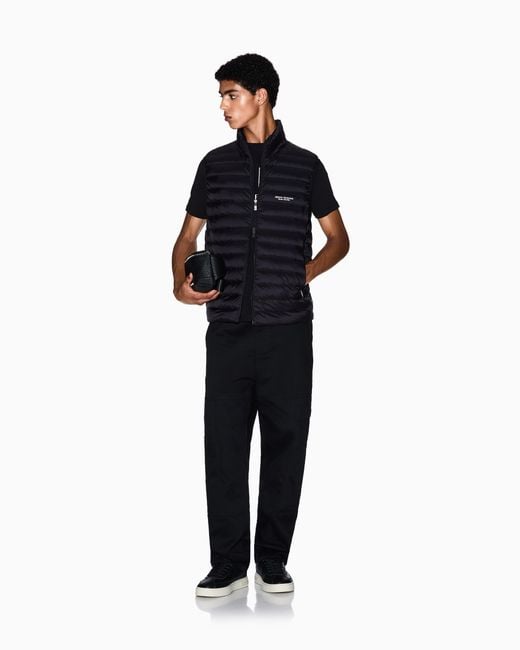 ARMANI EXCHANGE Blue Quilted Full-Zip Down Vest With A High Collar Essential for men
