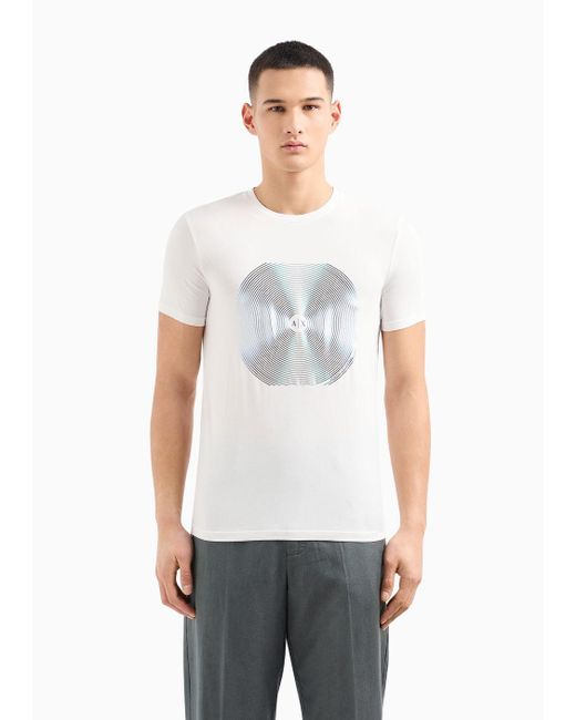 Armani Exchange White Slim-fit T-shirt In Stretch Jersey With Abstract Print for men