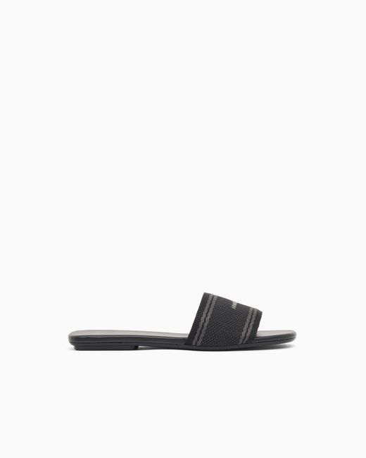ARMANI EXCHANGE White Flat Jacquard Fabric Sandals