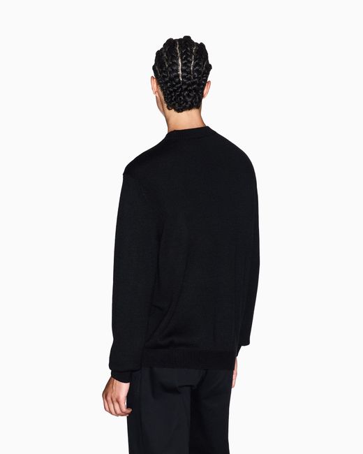 ARMANI EXCHANGE Black Wool And Cotton Crew Neck Sweater for men