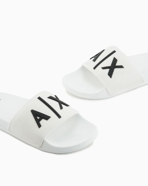 ARMANI EXCHANGE White Slide Sandals With A Wide Strap And Textured Rubber Sole for men