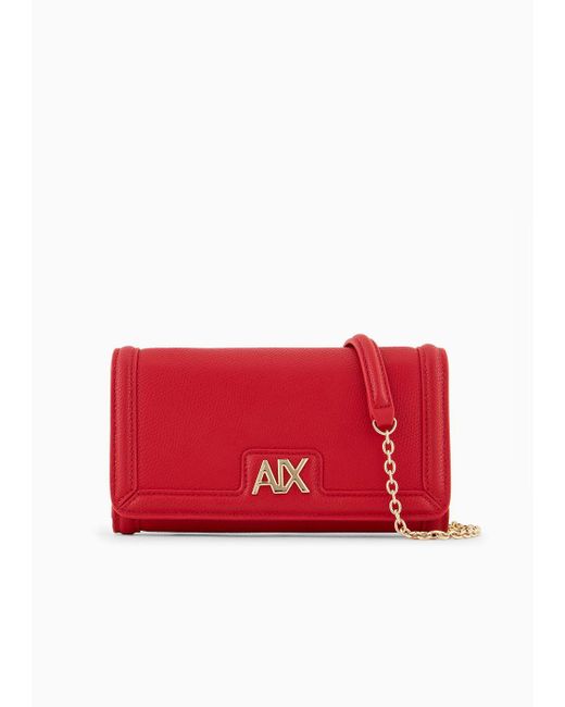 Armani Exchange Red Wallet On Chain In Matelassé Fabric With Asv Logo