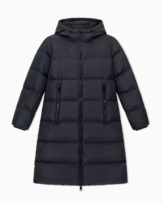 ARMANI EXCHANGE Blue Quilted Down Puffer Coat With A Hood And Zip Pockets Icon