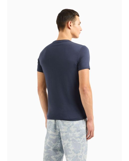 Armani Exchange Blue Regular Fit T-shirt In Cotton Jersey With Logo On The Chest for men
