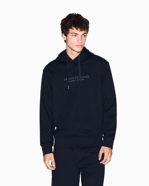 ARMANI EXCHANGE Blue Regular Fit French Terry Hoodie With A Logo Print Essential for men