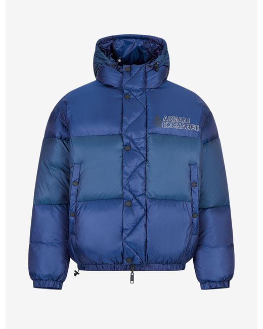 Armani Exchange Blue Reversible Nylon Puff Jacket for men