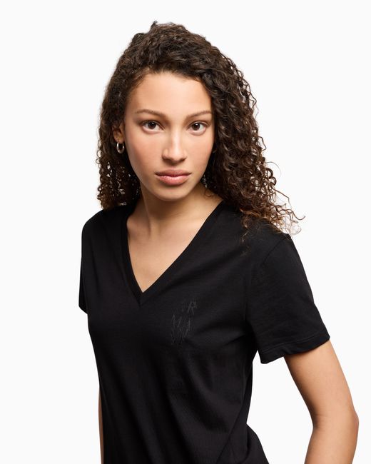 ARMANI EXCHANGE Black Regular Fit T-Shirt With V-Neck