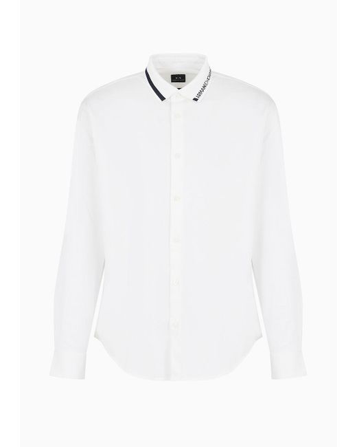 Armani Exchange White Regular Fit Shirt In Stretch Satin Fabric for men