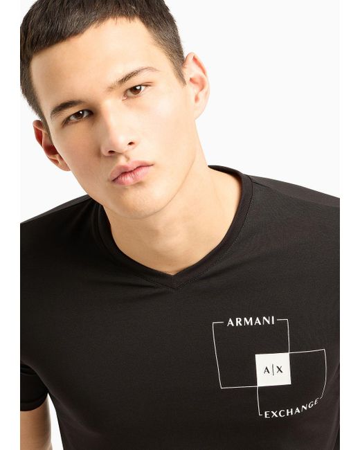 Armani Exchange Black Slim Fit Stretch Cotton T-shirt With Logo On The Chest for men
