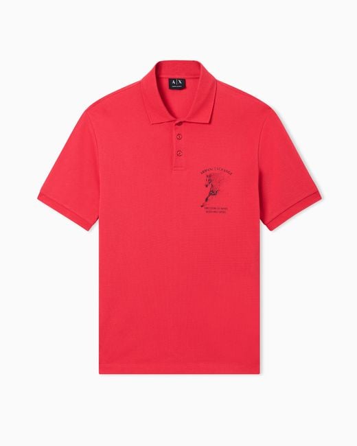 ARMANI EXCHANGE Red Classic Cotton Pique Polo With Horse for men