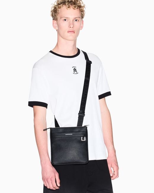 ARMANI EXCHANGE Black Faux Leather Shoulder Bag With Front Pocket for men