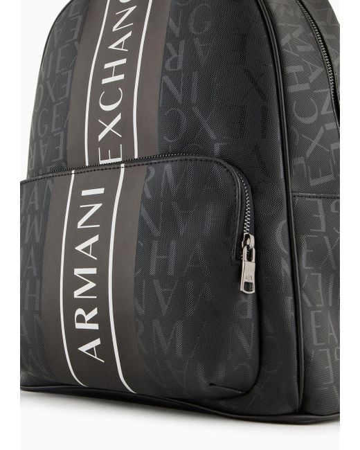 Armani Exchange Rucksack Mit Allover-schriftzug Und Zweifarbigem Band Mit Logo in Black für Herren