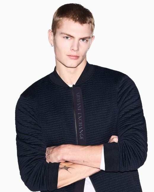 ARMANI EXCHANGE Blue Stretch Bomber Jacket for men