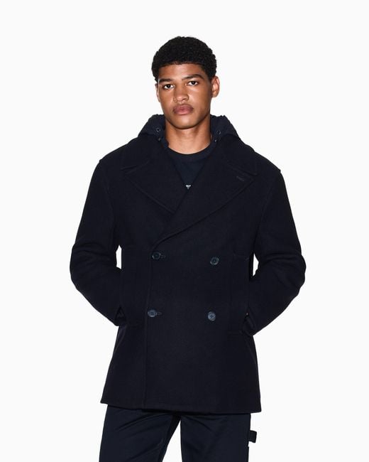 ARMANI EXCHANGE Double-Breasted Pea Coat With Hood in Blue for Men