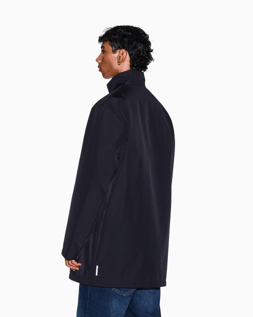 ARMANI EXCHANGE Blue Overcoat With A High Collar And Concealed Zipper Essential for men