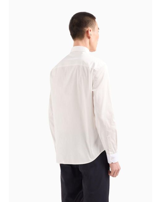 Camicia Regular Fit In Cotone Satinato Stretch di Armani Exchange in White da Uomo