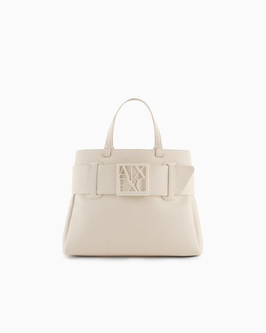 ARMANI EXCHANGE White Soft Shopping Bag With Outer Coating