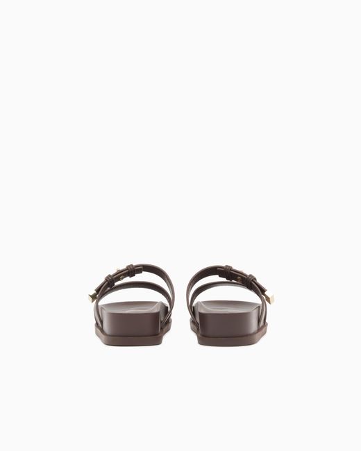 ARMANI EXCHANGE White Two-Strap Slippers With Buckle