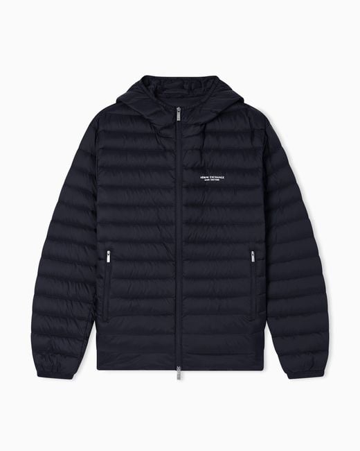 ARMANI EXCHANGE Black Quilted Nylon Down Puffer Jacket With Hood Essential for men