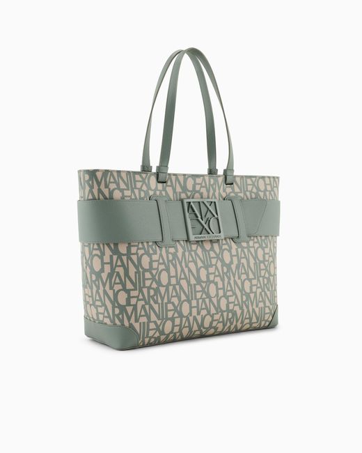 ARMANI EXCHANGE Metallic Shopper Bag With Allover Contrasting Logo