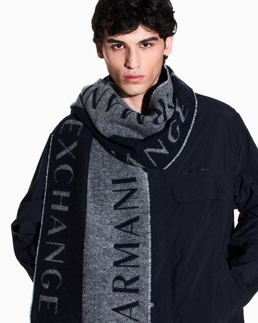 ARMANI EXCHANGE Blue Two-Tone Scarf With Logo for men