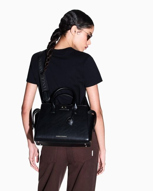 ARMANI EXCHANGE Black Faux Leather Handbag