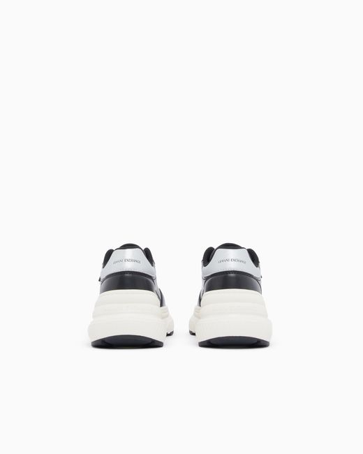ARMANI EXCHANGE White Sneakers With Nappa Pillow And Metal Suede