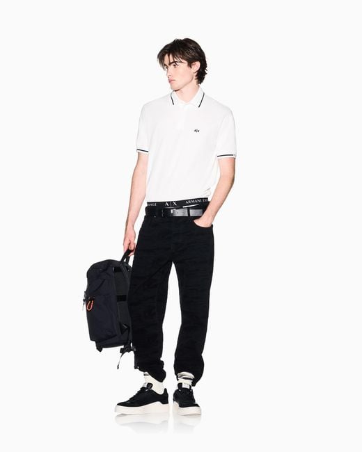 ARMANI EXCHANGE White Classic And Refined Cotton Piqué Polo Shirt for men