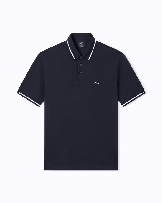 ARMANI EXCHANGE Blue Classic And Refined Cotton Piqué Polo Shirt for men