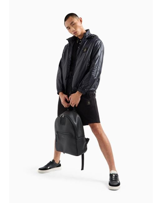 Armani Exchange Black Armani Sustainability Values Icon Logo Zip Up Nylon Puffer Jacket for men