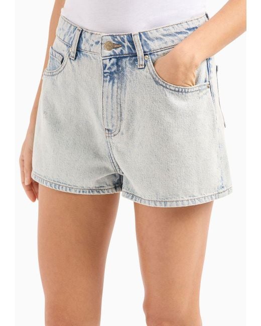 Armani Exchange Blue Baggy Fit Shorts In Washed Denim