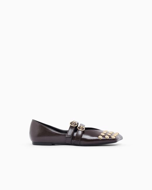 ARMANI EXCHANGE White Ballet Flat With A Smooth And Shiny Finish