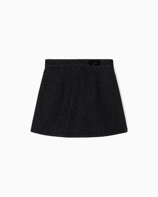 ARMANI EXCHANGE Black Denim Mini Skirt With Rhinestone Appliques