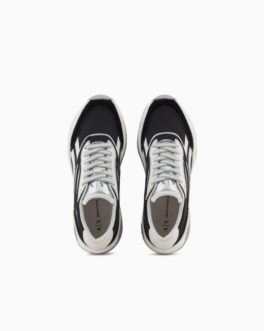ARMANI EXCHANGE White Leather Sneakers With Contrasting Inserts