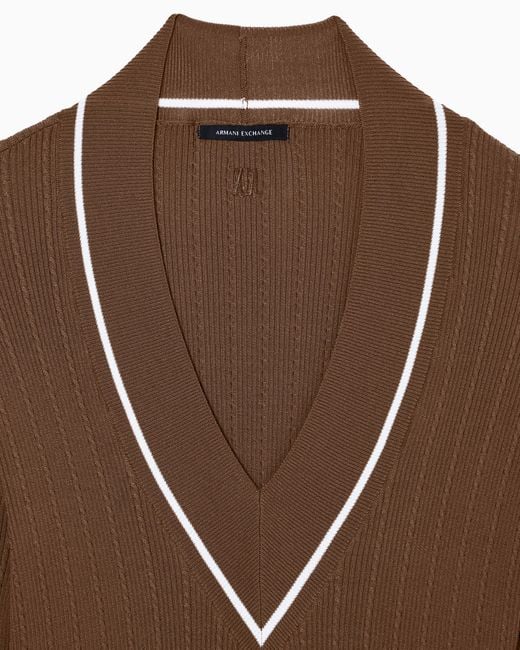 ARMANI EXCHANGE Brown Recycled Viscose Pullover With Woven Detail