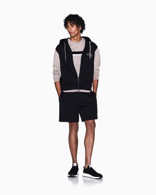 ARMANI EXCHANGE Blue Bonded Stretch Cotton Zip-Up Sweatshirt for men