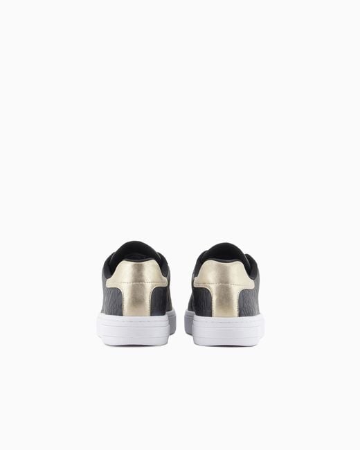 ARMANI EXCHANGE Blue Low-Top Sneakers With Embossed Pattern And Contrast Heel