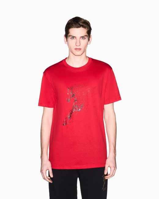 ARMANI EXCHANGE Red Regular Fit Mercerized Cotton Jersey T-Shirt With Horse for men