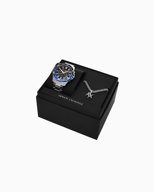 Set De Collar Y Reloj Con Cronógrafo De Acero Inoxidable ARMANI EXCHANGE de hombre de color Multicolor