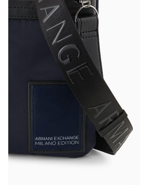 Armani Exchange Black Flat Crossbody Bag In Asv Recycled Fabric for men