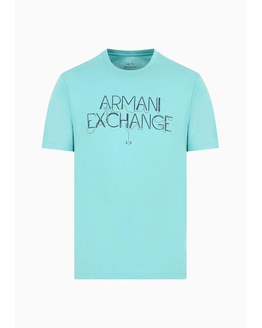 Armani Exchange Blue Regular Fit Cotton T-shirt With Contrasting Logo for men