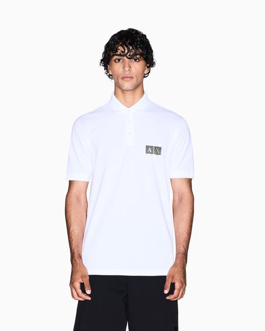 Polo En Coton Coupe Régulière Avec Détails Dorés ARMANI EXCHANGE pour homme en coloris White