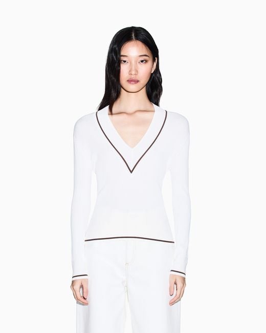 ARMANI EXCHANGE White Recycled Viscose Pullover With Woven Detail
