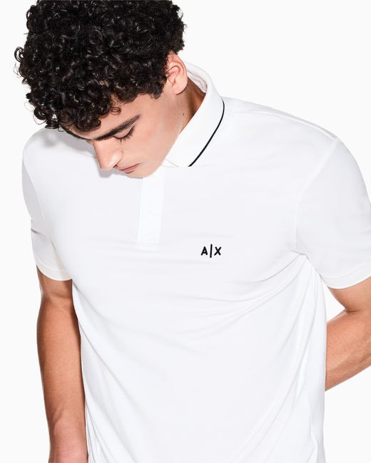 ARMANI EXCHANGE White Slim-Fit Stretch Cotton Jersey Polo Shirt Essential for men