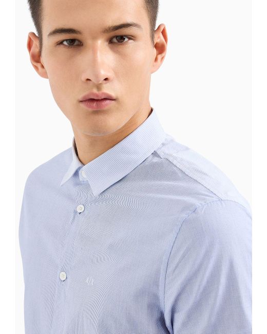 Armani Exchange Blue Regular Fit Shirt With Short Sleeves In Pure Cotton for men