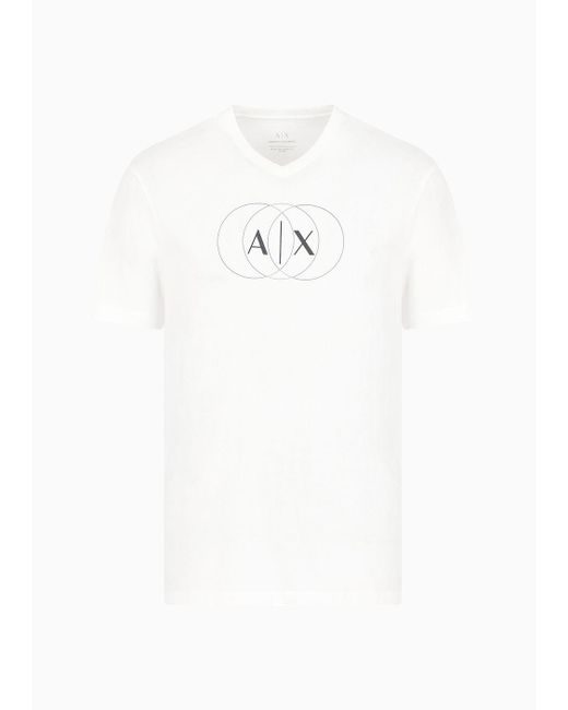 Armani Exchange White Regular Fit T-shirt In Asv Organic Cotton With V-neck for men